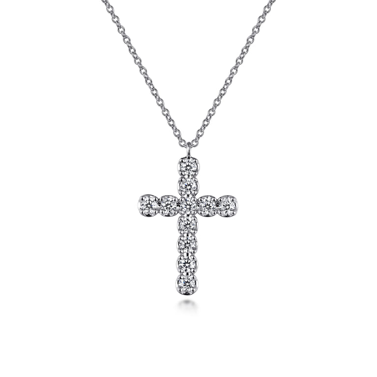 14K White Gold Diamond Cross Pendant Necklace - 0.8 ct - Shot 1