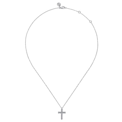 14K White Gold Diamond Cross Pendant Necklace