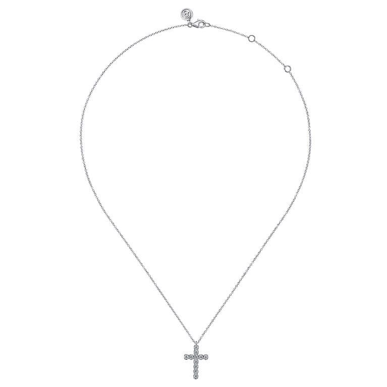 14K White Gold Diamond Cross Pendant Necklace - 0.8 ct - Shot 2