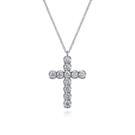 14K White Gold Diamond Cross Pendant Necklace