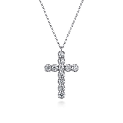 14K White Gold Diamond Cross Pendant Necklace
