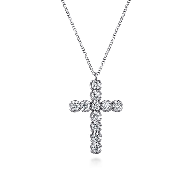 14K White Gold Diamond Cross Pendant Necklace - 1 ct - Shot 1