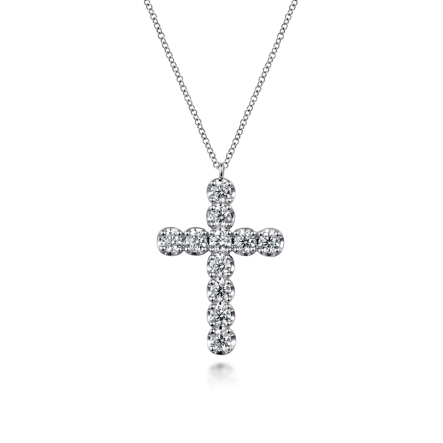 14K White Gold Diamond Cross Pendant Necklace - 1.5 ct - Shot 1