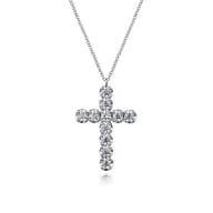 14K White Gold Diamond Cross Pendant Necklace