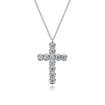 14K White Gold Diamond Cross Pendant Necklace