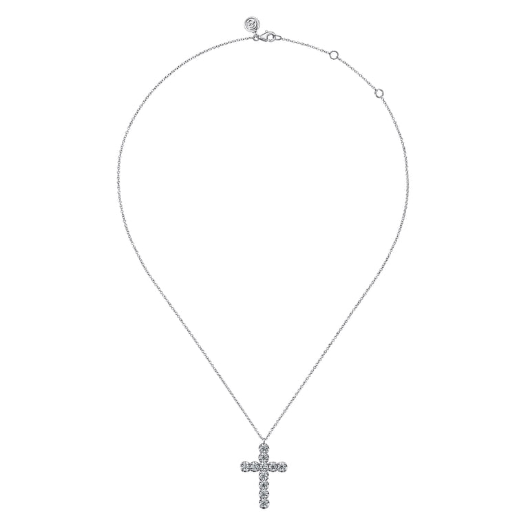 14K White Gold Diamond Cross Pendant Necklace - 1.5 ct - Shot 2