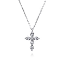 14K White Gold Diamond Cross Pendant Necklace