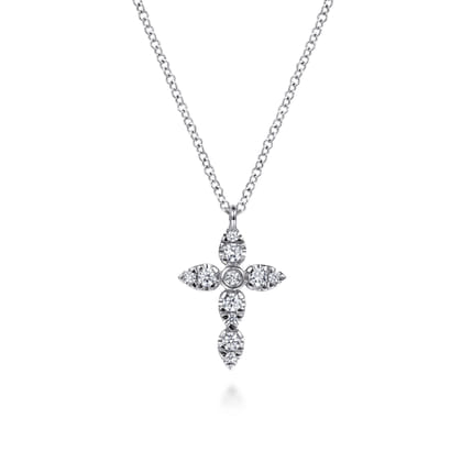 14K White Gold Diamond Cross Pendant Necklace