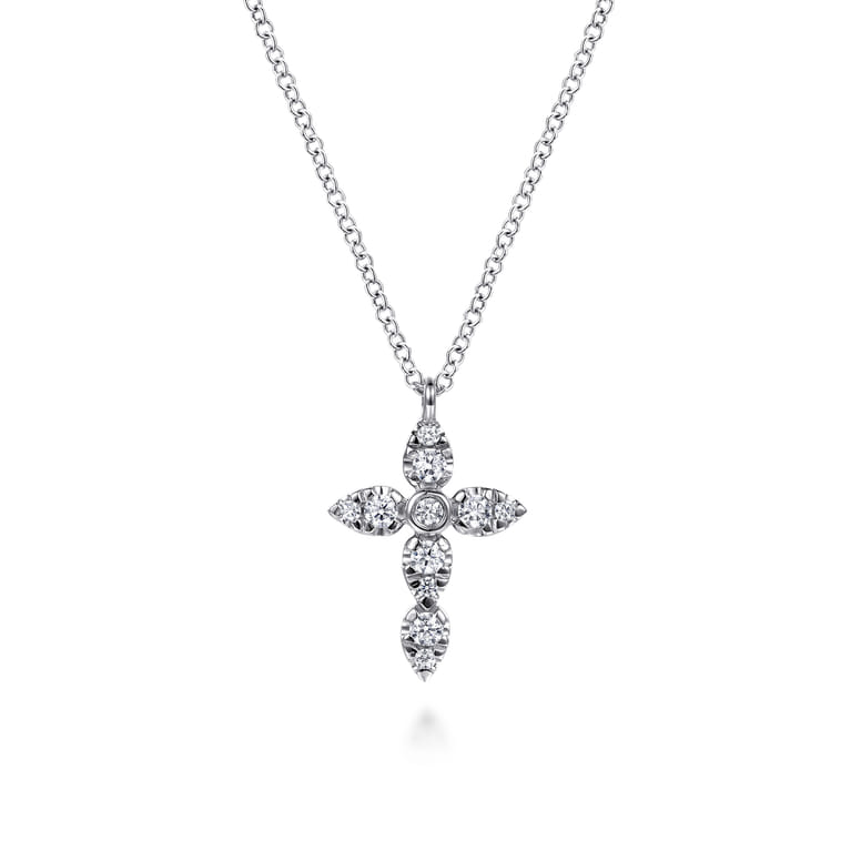 14K White Gold Diamond Cross Pendant Necklace - 0.25 ct - Shot 1