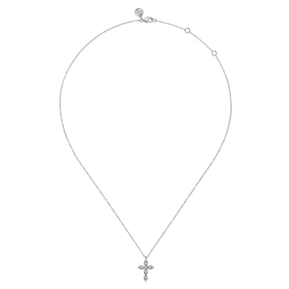 14K White Gold Diamond Cross Pendant Necklace