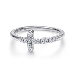 14K White Gold Diamond Cross Ring
