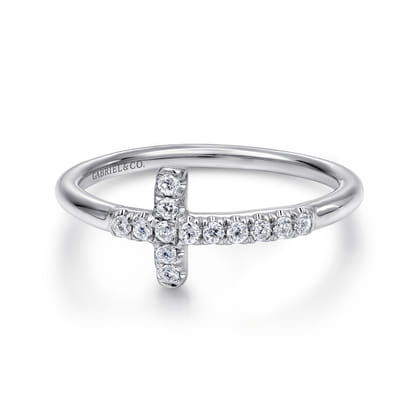 14K White Gold Diamond Cross Ring