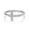 14K White Gold Diamond Cross Ring - 0.13 ct