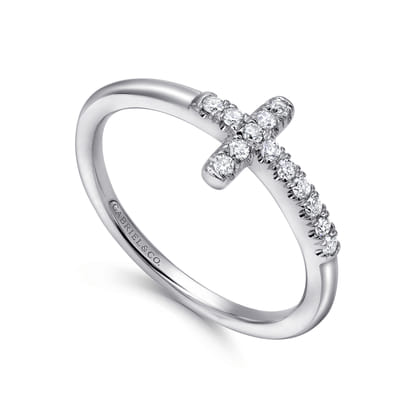 14K White Gold Diamond Cross Ring