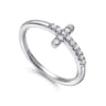 14K White Gold Diamond Cross Ring - 0.13 ct