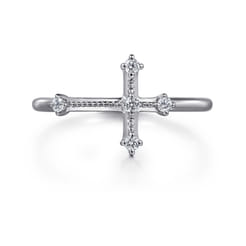 14K White Gold Diamond Cross Ring