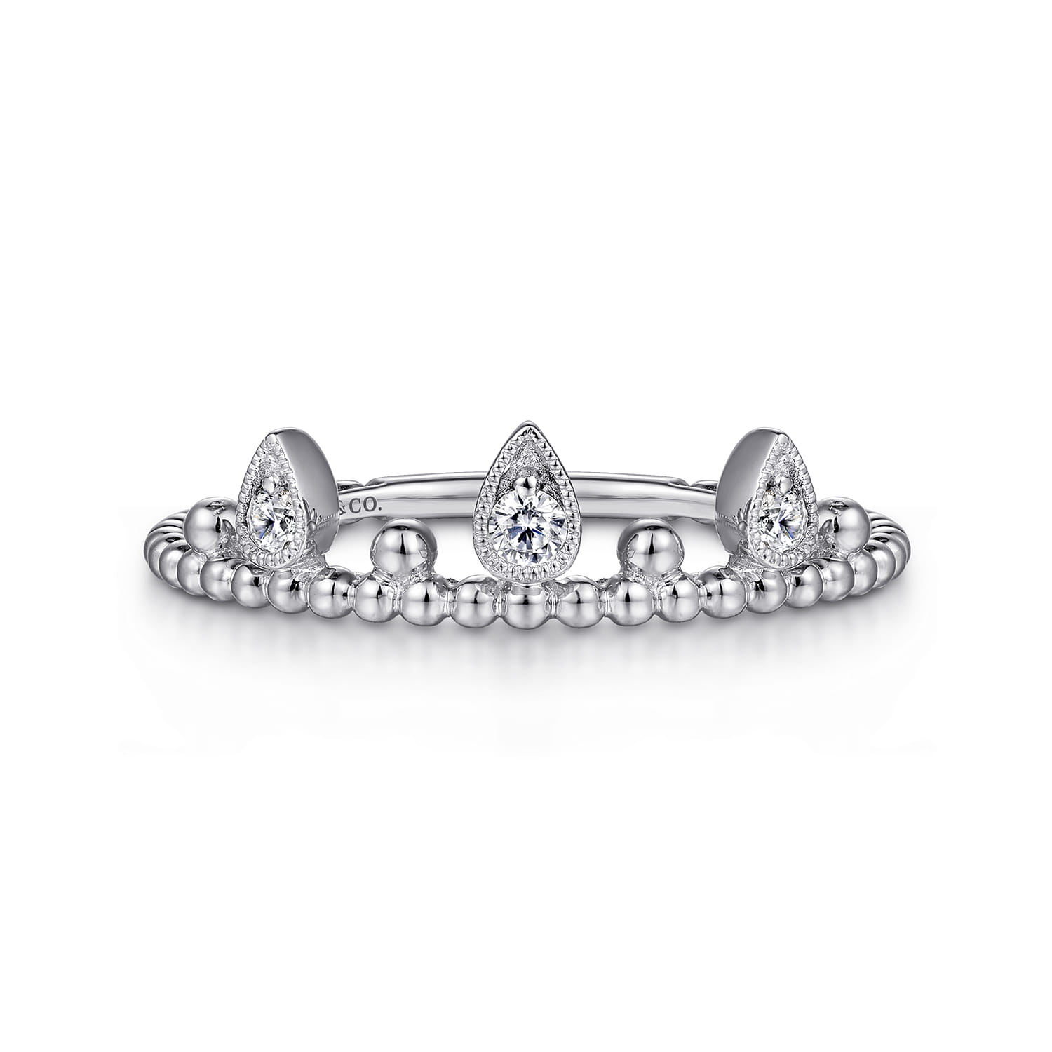 14K White Gold Diamond Crown Bujukan Ring - 0.08 ct - Shot 1