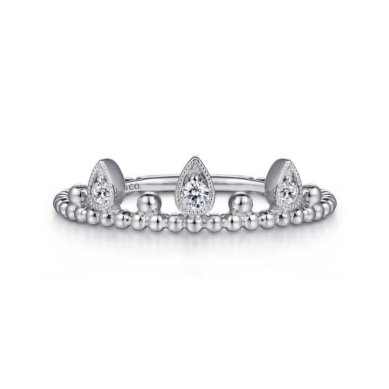 14K White Gold Diamond Crown Bujukan Ring - 0.08 ct - Shot 1
