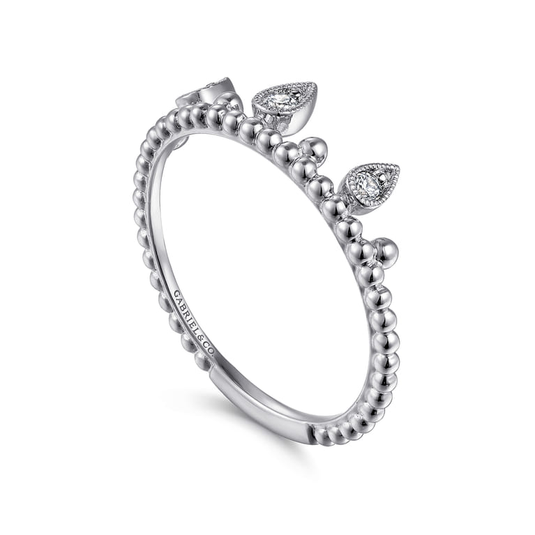 14K White Gold Diamond Crown Bujukan Ring - 0.08 ct - Shot 3
