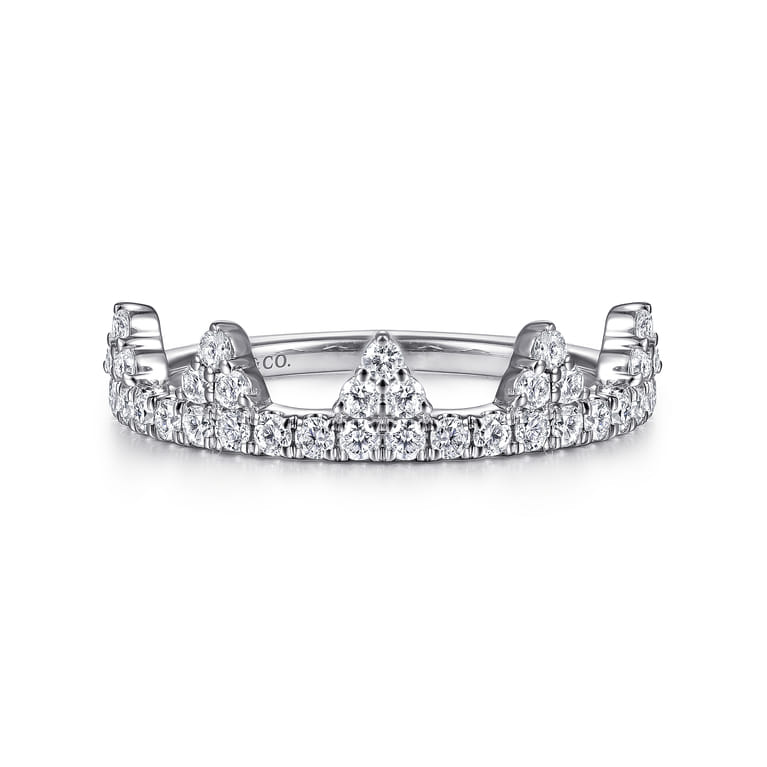 14K White Gold Diamond Crown Ring - 0.45 ct - Shot 1
