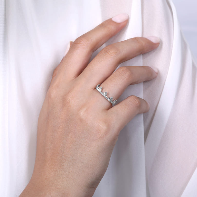 14K White Gold Diamond Crown Ring - 0.45 ct - Shot 5