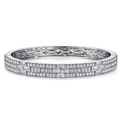 14K White Gold Diamond Cuff Bangle Bracelet