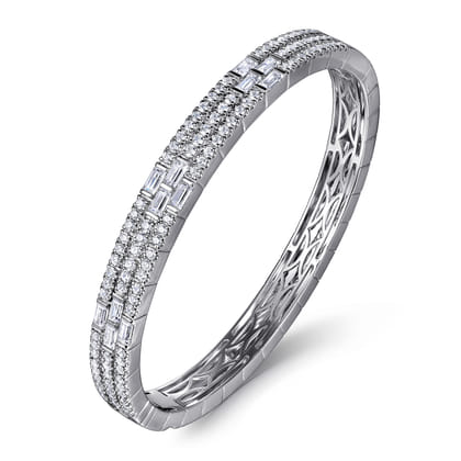 14K White Gold Diamond Cuff Bangle Bracelet