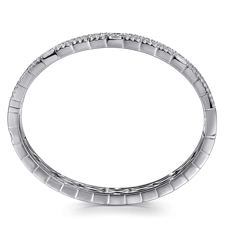 14K White Gold Diamond Cuff Bangle Bracelet - 2.5 ct - Shot 3