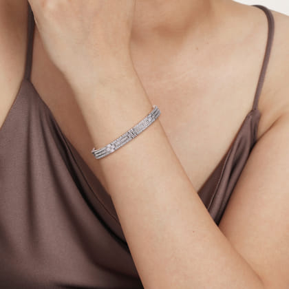 14K White Gold Diamond Cuff Bangle Bracelet