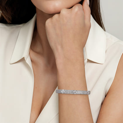 14K White Gold Diamond Cuff Bangle Bracelet
