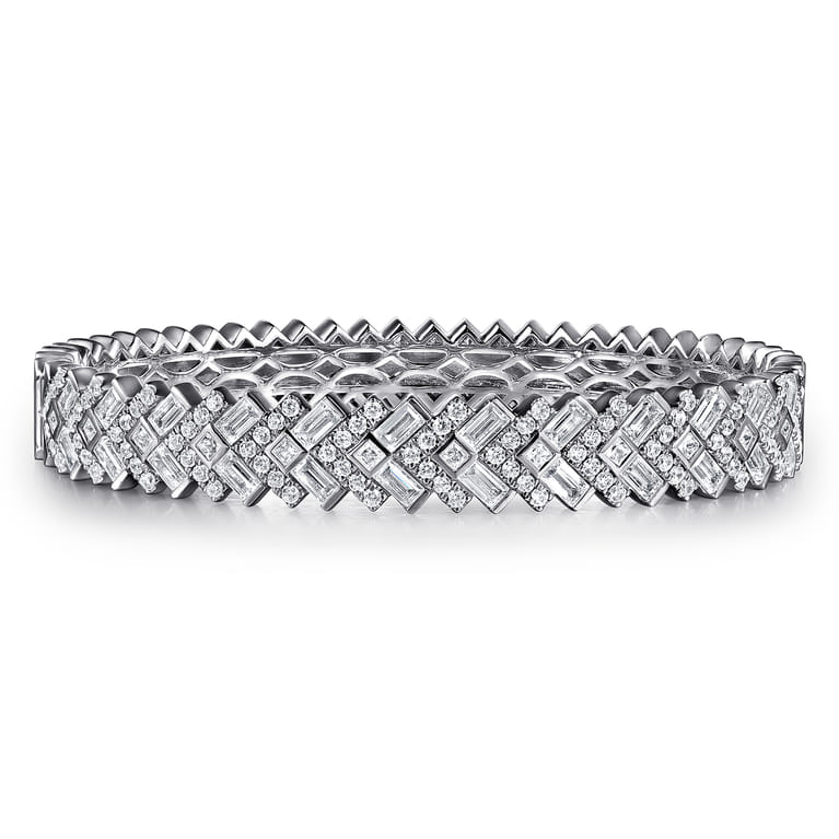 14K White Gold Diamond Cuff Bangle - 3.35 ct - Shot 1