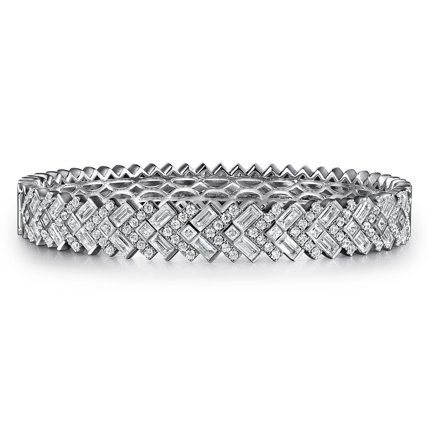 14K White Gold Diamond Cuff Bangle - 4.1 ct - Shot 1