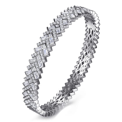 14K White Gold Diamond Cuff Bangle