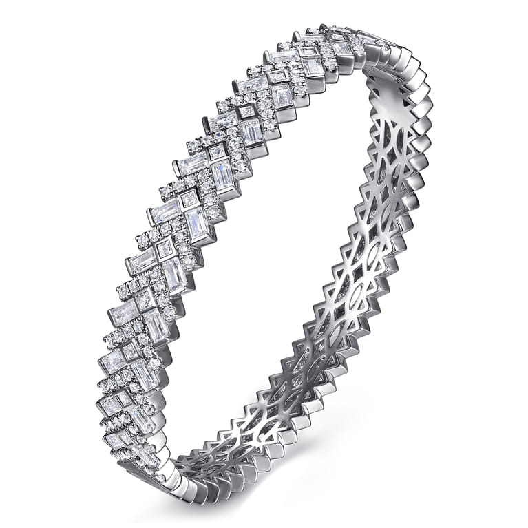 14K White Gold Diamond Cuff Bangle - 4.1 ct - Shot 2