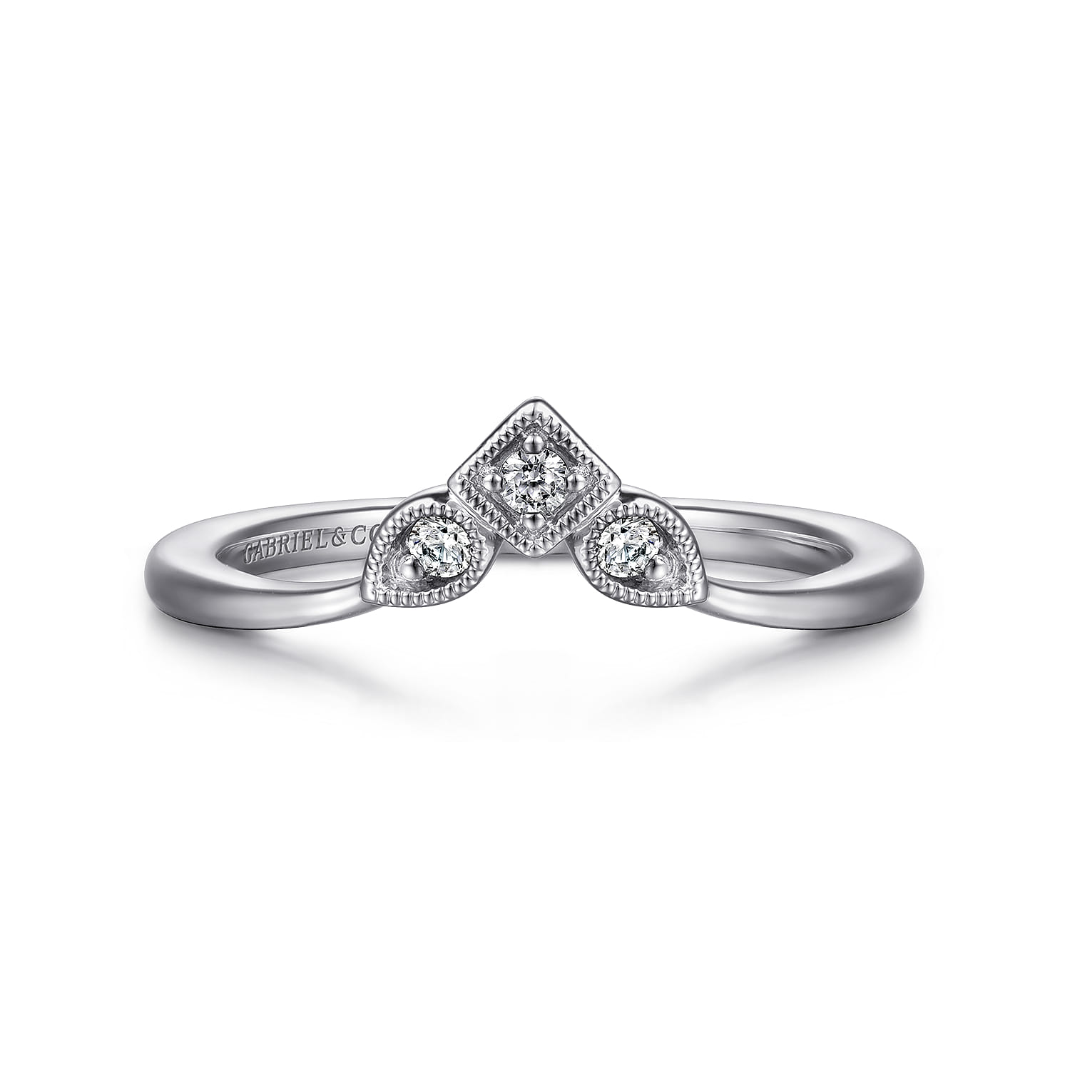 Curved Wedding Ring in 14k White Gold with Round Natural Diamond at Gabriel & Co. - Shot 1