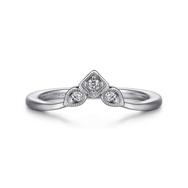 Curved Wedding Ring in 14k White Gold with Round Natural Diamond at Gabriel & Co. - Shot 1