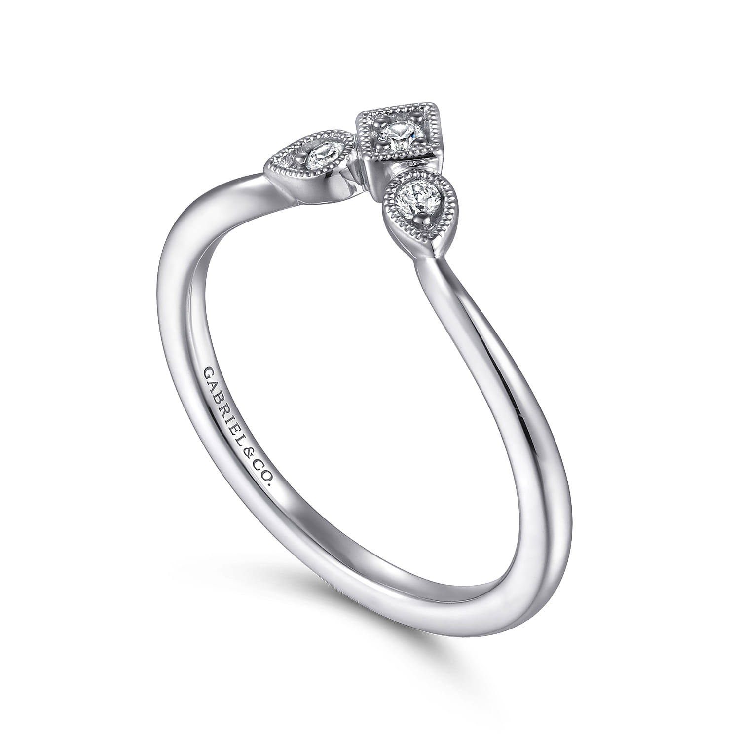Curved Wedding Ring in 14k White Gold with Round Natural Diamond at Gabriel & Co. - Shot 3