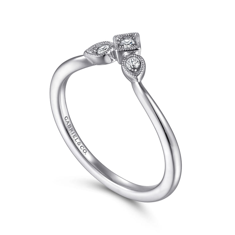 Curved Wedding Ring in 14k White Gold with Round Natural Diamond at Gabriel & Co. - Shot 3