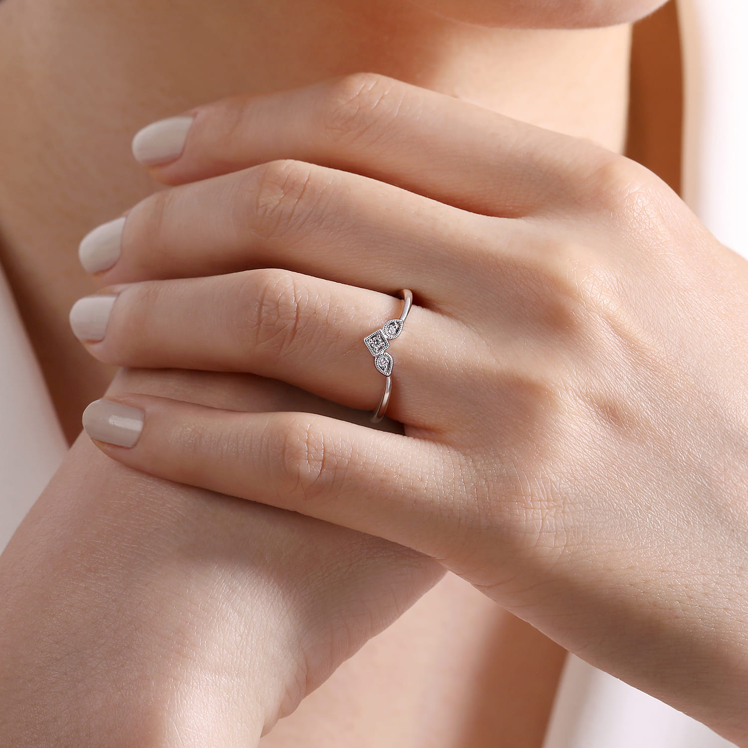 Curved Wedding Ring in 14k White Gold with Round Natural Diamond at Gabriel & Co. - Shot 5