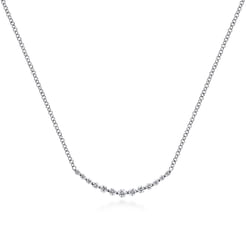 14K White Gold Diamond Curved Bar Necklace