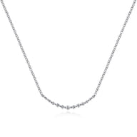 14K White Gold Diamond Curved Bar Necklace