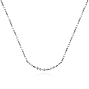 14K White Gold Diamond Curved Bar Necklace