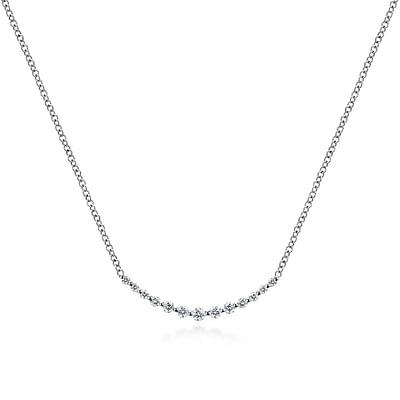 14K White Gold Diamond Curved Bar Necklace