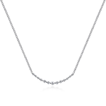 14K White Gold Diamond Curved Bar Necklace