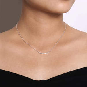 14K White Gold Diamond Curved Bar Necklace
