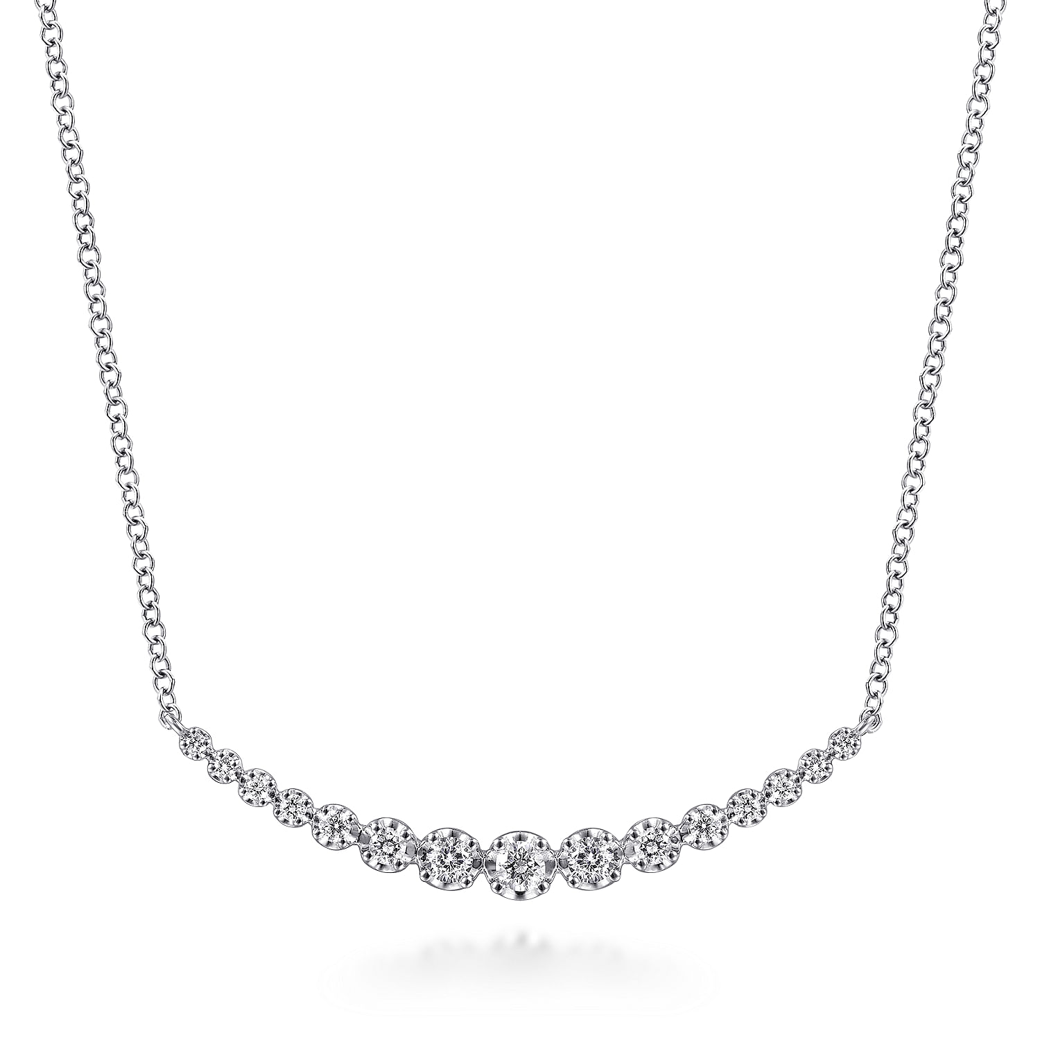14K White Gold Diamond Curved Bar Necklace