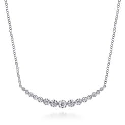 14K White Gold Diamond Curved Bar Necklace