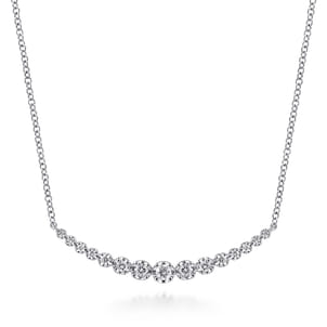 14K White Gold Diamond Curved Bar Necklace