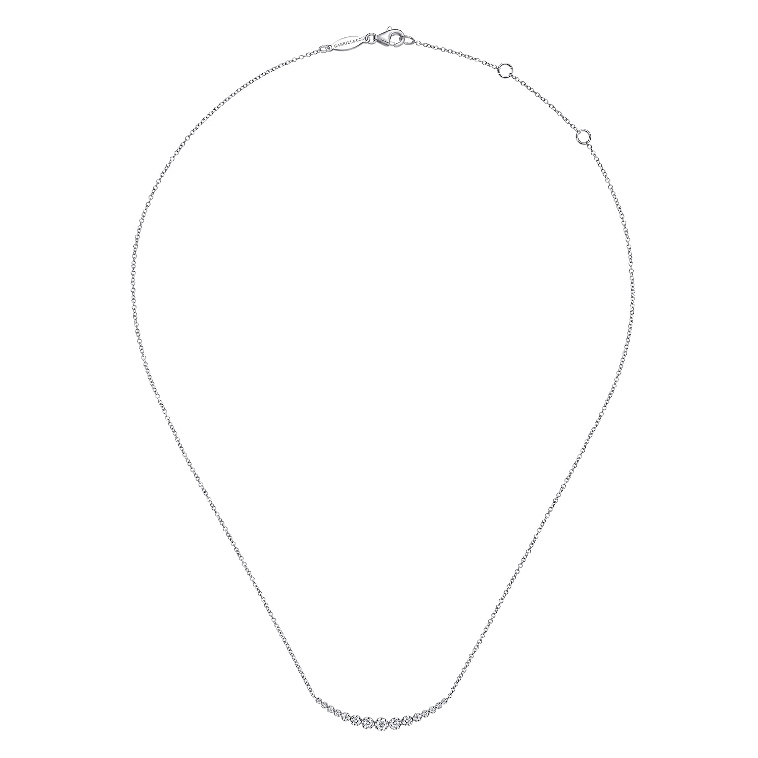 14K White Gold Diamond Curved Bar Necklace