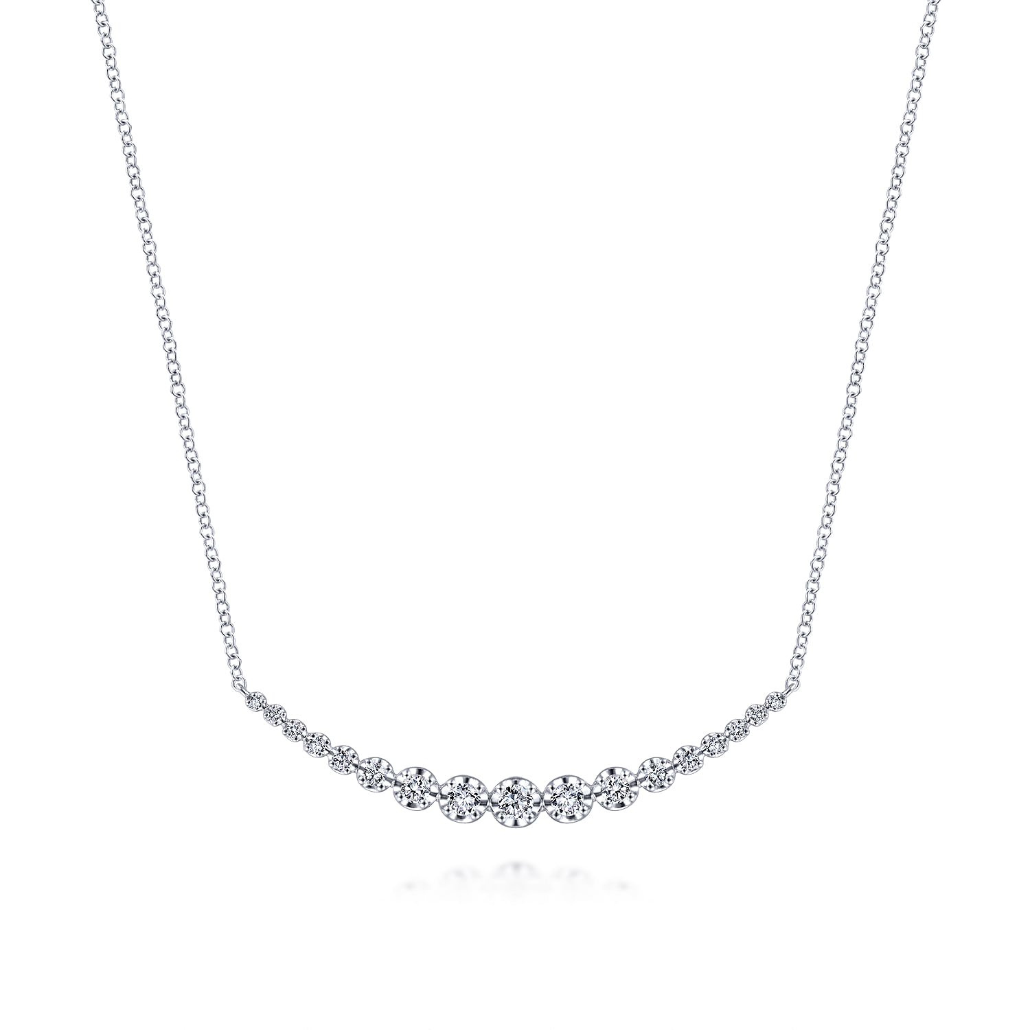 14K White Gold Diamond Curved Bar Necklace